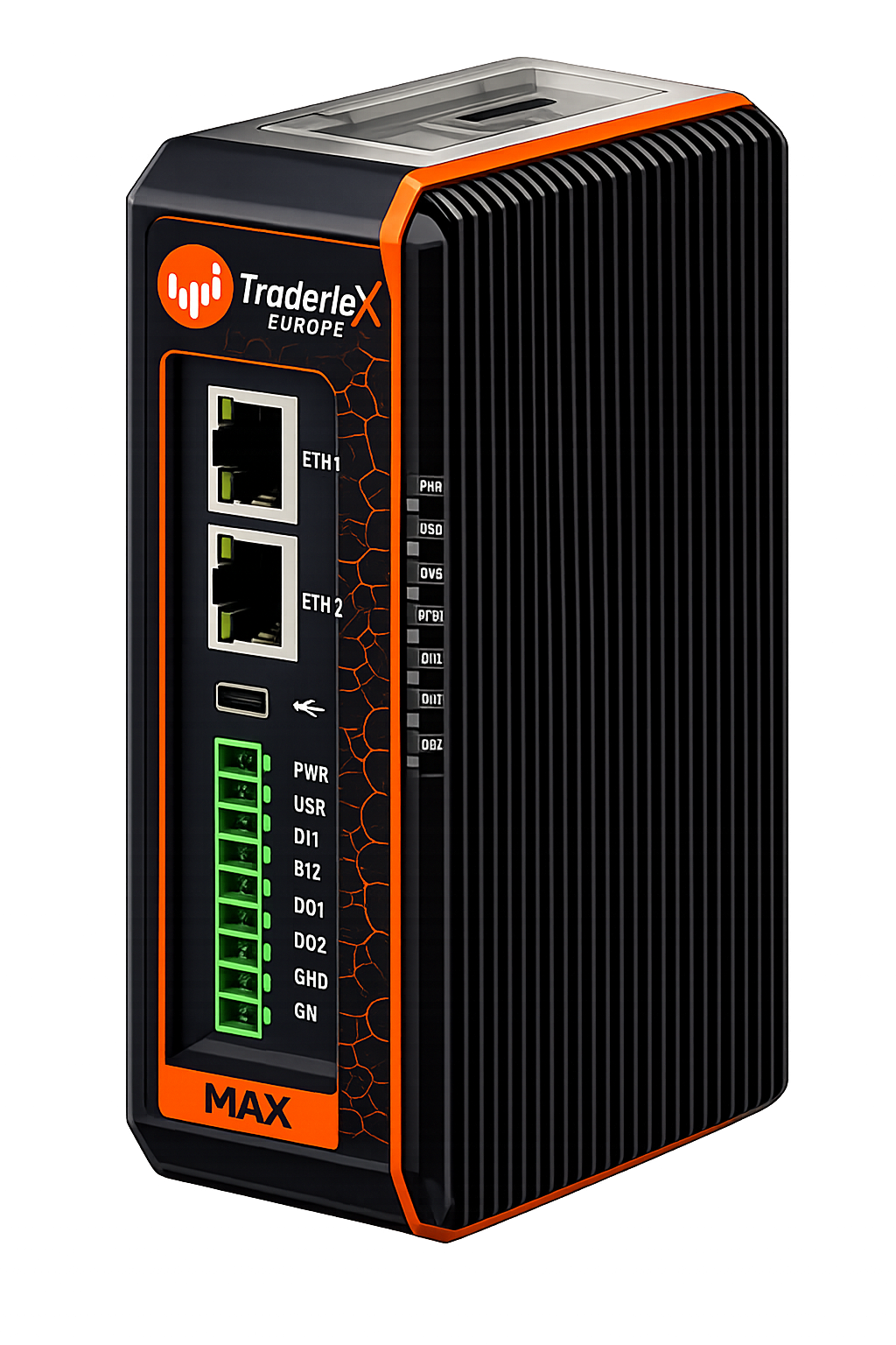 TradefleX AI-Gateway Edge-Controller (MAX) mit ETH-Ports und Klemmleiste